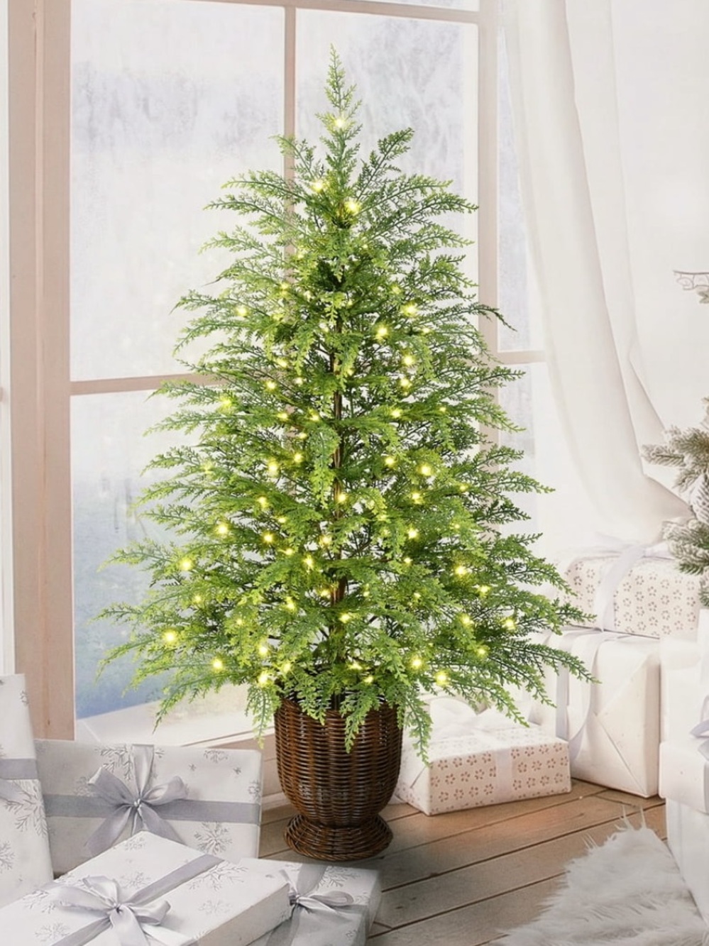 My Texas House 4' Pre-Lit Cypress Green Artificial Christmas Tree